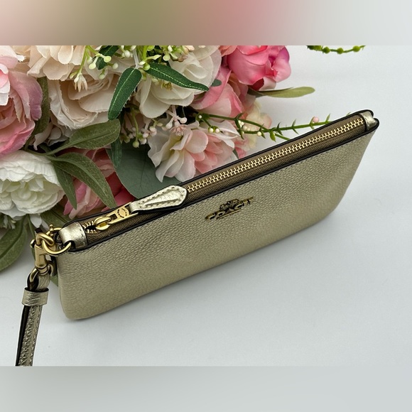 Coach Gold Metallic Pebbled Leather Wristlet - Picture 10 of 15